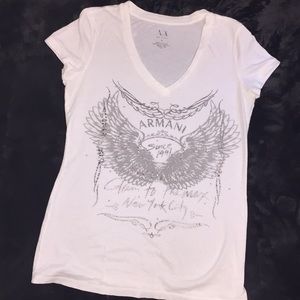 Armani Exchange white rhinestone top